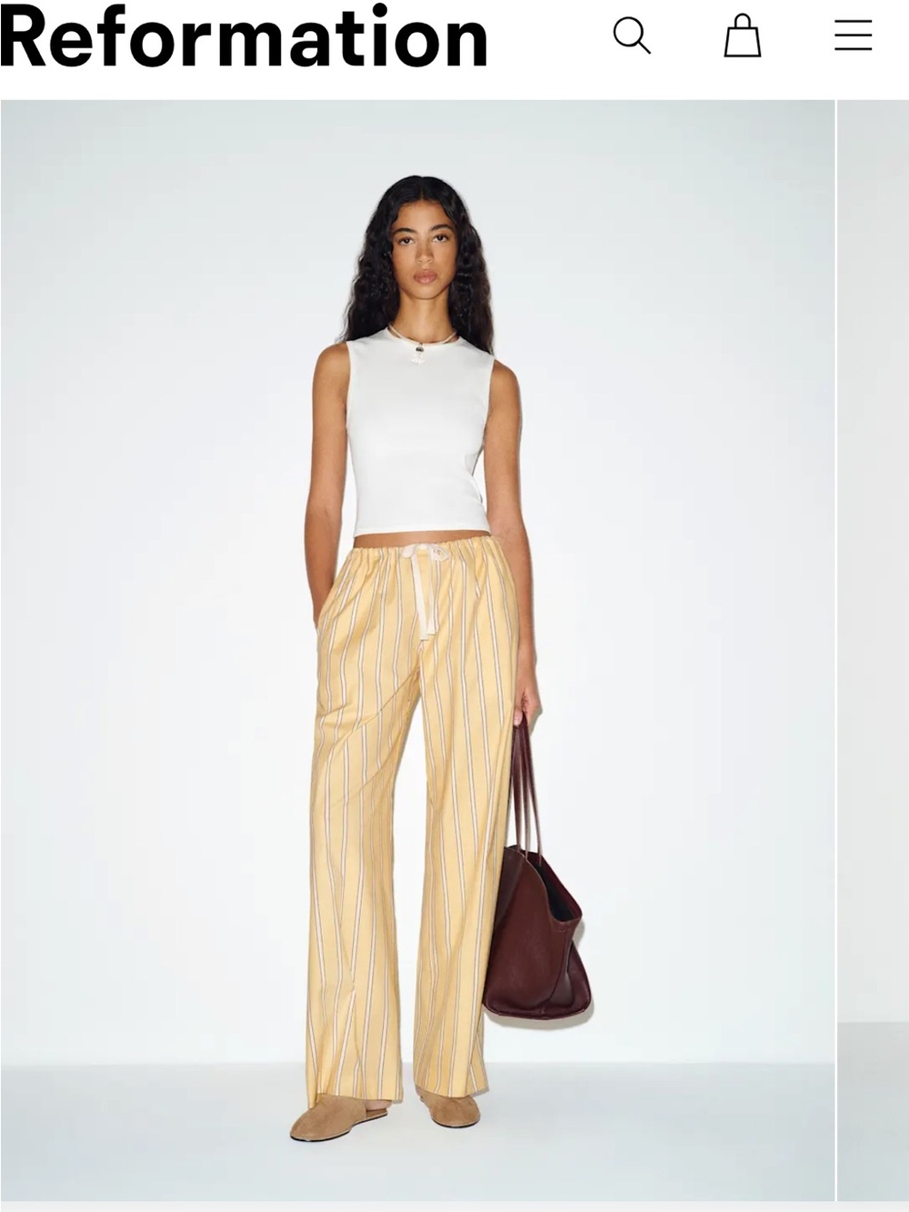 Reformation Yellow Striped Wide-Leg Linen Pants